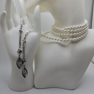White House Black Market Faux Pearl Wrap Crystal Dangle Long Necklace